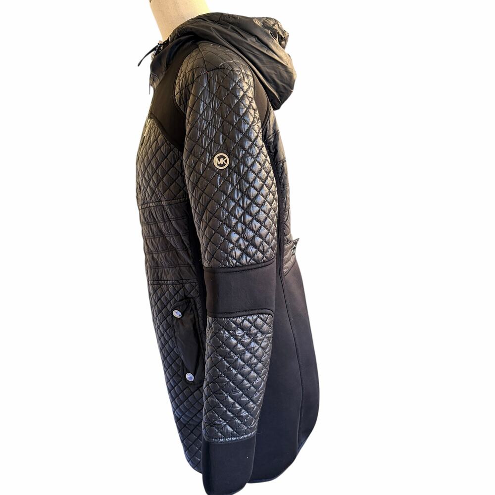 Michael Kors Women's Black moto bubble jacket Quilted Coat M 3/4 length Winter - Picture 3 of 15